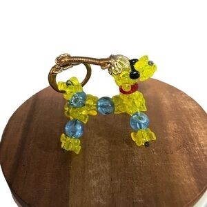 POODLE yellow/blue Beaded keychain gold accent